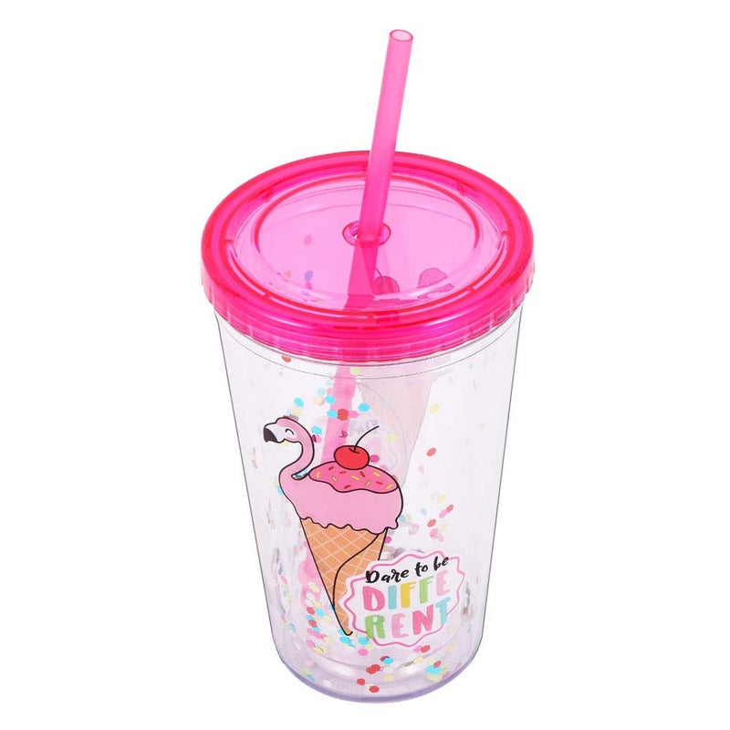 Home Tune Cute Tumbler with Lid and Straw Double Wall Insulated Acrylic Cup for Girls Women Kids, 18oz/550ml (Flamingo ice cream) - Image 3